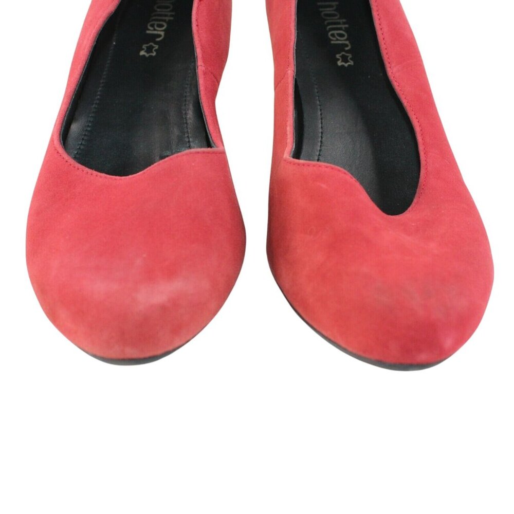 Hotter Womens Sz 8.5M Joanna Red Suede Round Toe Slip On Block High Heels Pump - Picture 7 of 12